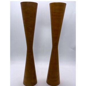 Vintage Mid Century Modern Wood Hourglass Taper Candle Holders Set of 2 MCM